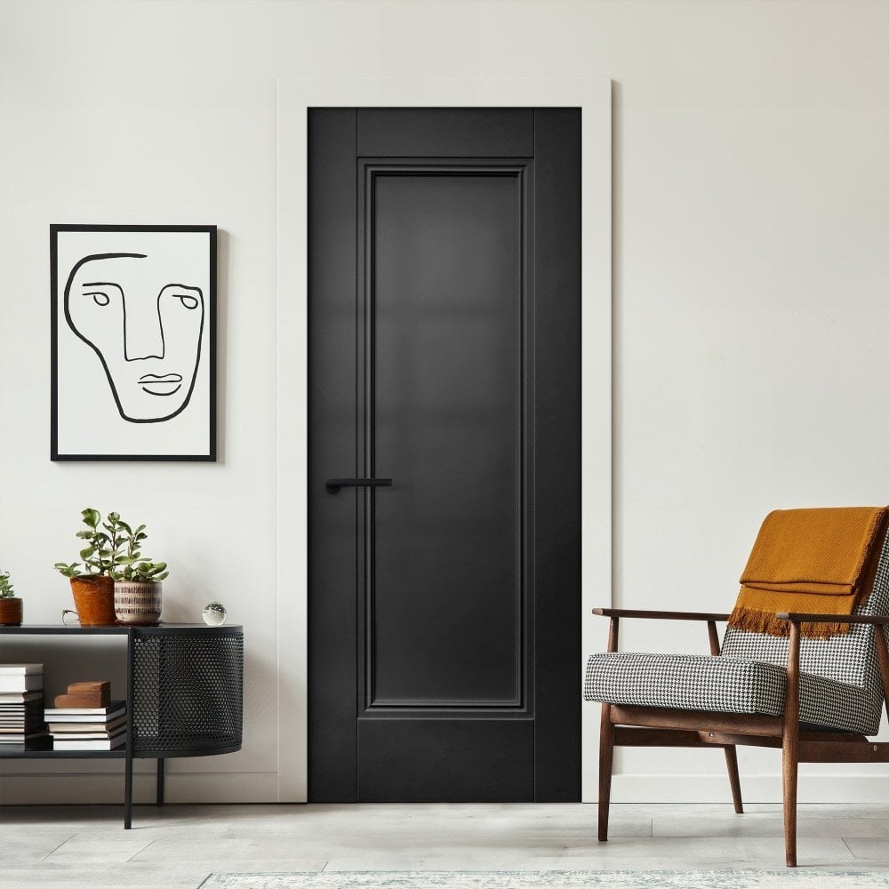 Jet Black Internal Fully Finished 1 Panel Elegance Lancaster Door (124170)