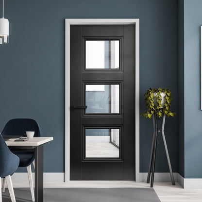 Jet Black Internal Fully Finished 3 Light Clear Glass Elegance Ripley Door (124172)