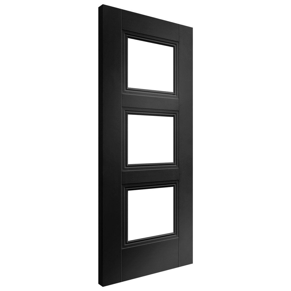 Jet Black Internal Fully Finished 3 Light Clear Glass Elegance Ripley Door (124172)