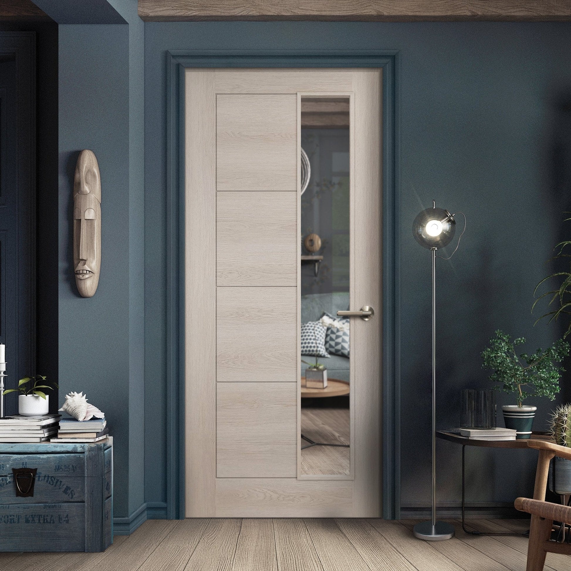 Ivory Fully Finished Internal Endure Laminate Ladder Clear Glass Door (121996)