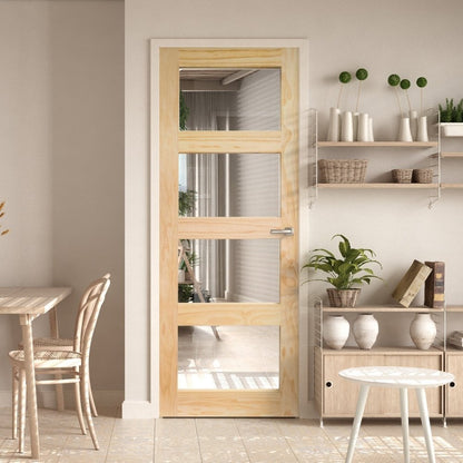 B-Grade Clear Pine Internal Unfinished Shaker 4 Light Clear Glass Door (124280)