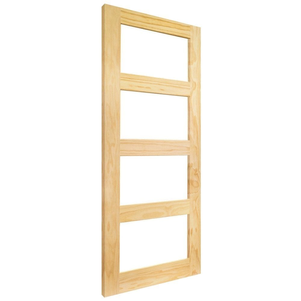 B-Grade Clear Pine Internal Unfinished Shaker 4 Light Clear Glass Door (124280)