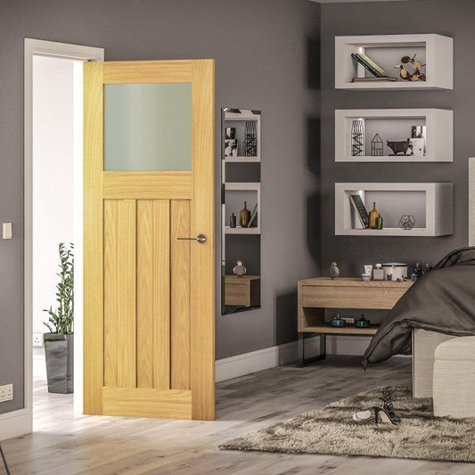 B-Grade Oak Internal Unfinished Cambridge 3P 1L Flat Obscure Glass Door (124283)