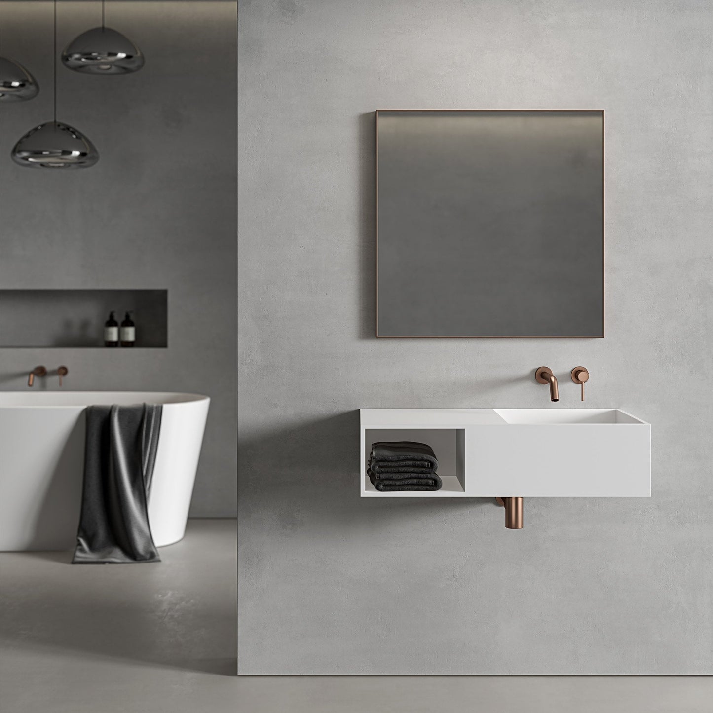 Tyros Brushed Rose Gold Mirror 700mm