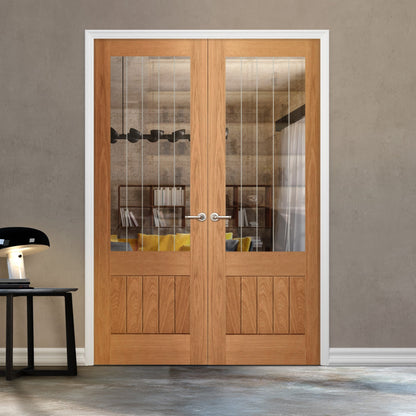 Internal Oak Fully Finished Farley 1 Panel 1 Light Obscure Lined Glazed Pair Door (121366)