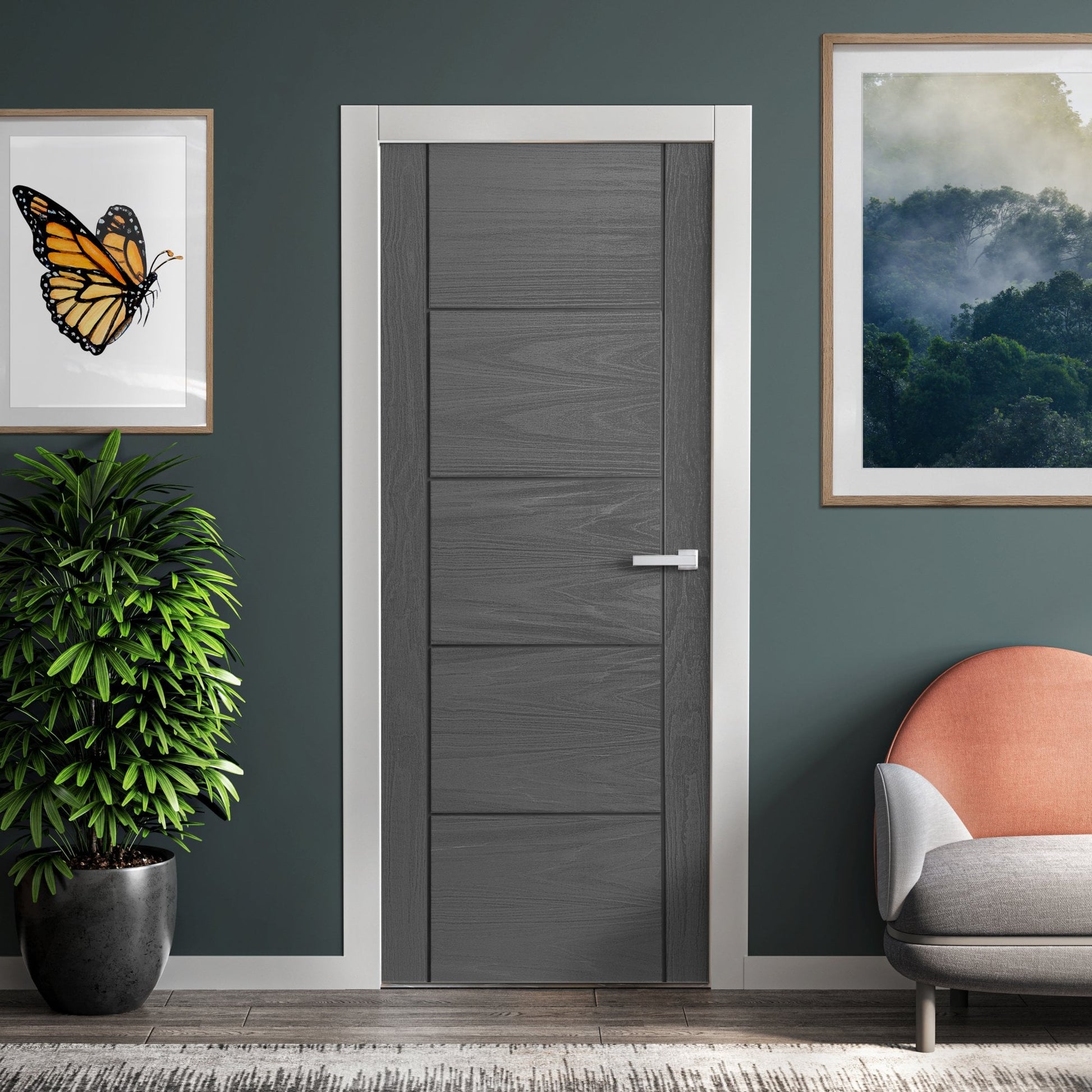 Ash Grey Internal Fully Finished Parma 5 Panel Door (121183)