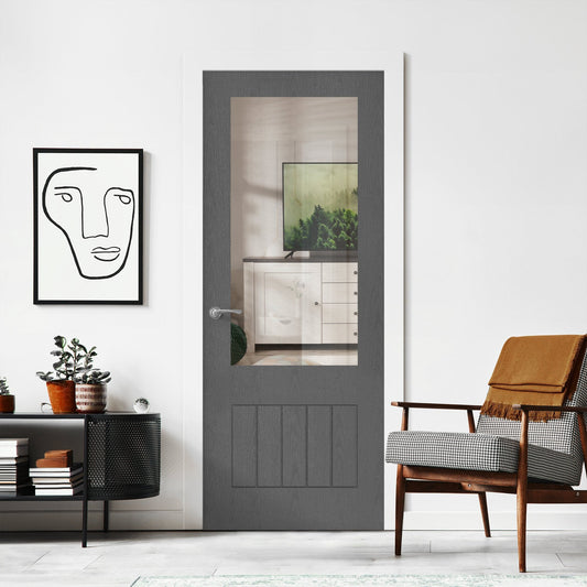 Ash Grey Internal Fully Finished Farley 1 Panel 1 Light Clear Glass Door (121189)