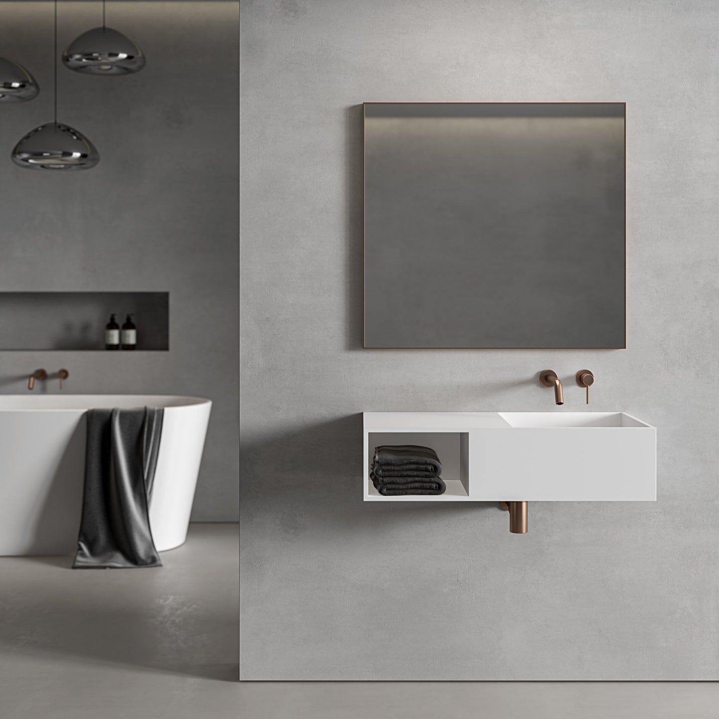 Tyros Brushed Rose Gold Mirror 800mm