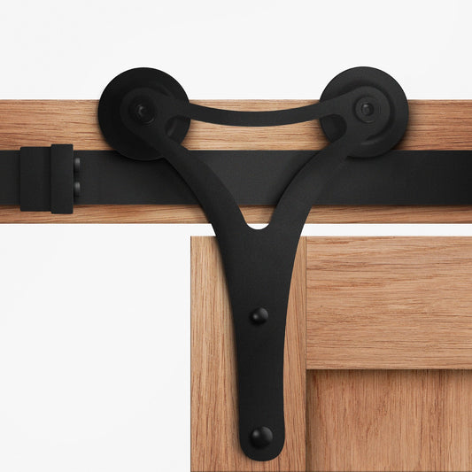Matt Black Double Roller Sliding Barn Door Track Bracket Pair