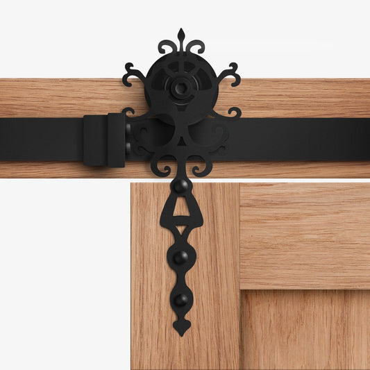 Matt Black Decorative Sliding Barn Door Track Bracket Pair