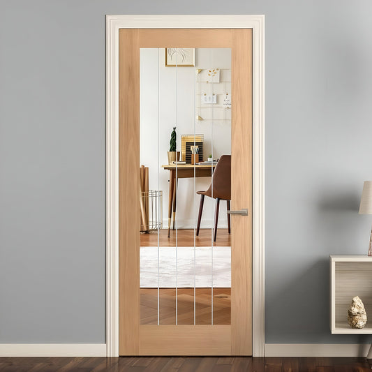Oak Internal Unfinished Farley 1 Light Obscure Lined Clear Glass Made-to-Measure Door (120459)