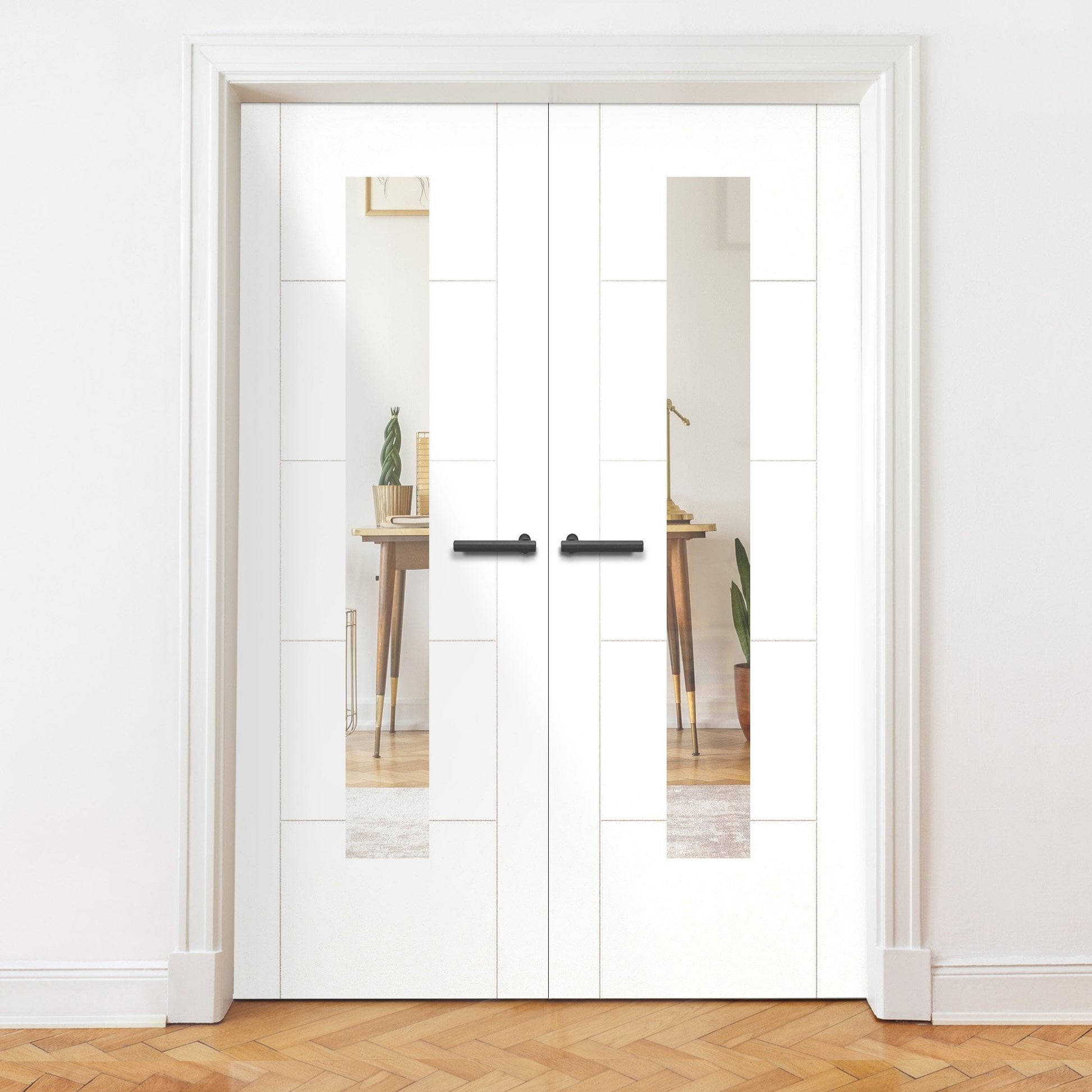Internal White Primed Parma 5 Panel Door w/ Clear Glass Pair Door (121419)