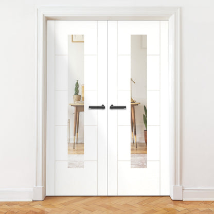 Internal White Primed Parma 5 Panel Door w/ Clear Glass Pair Door (121419)