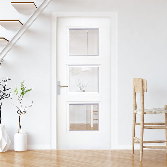 White Internal Primed Elegance Ripley 3 Light Clear Glass Door (88072)