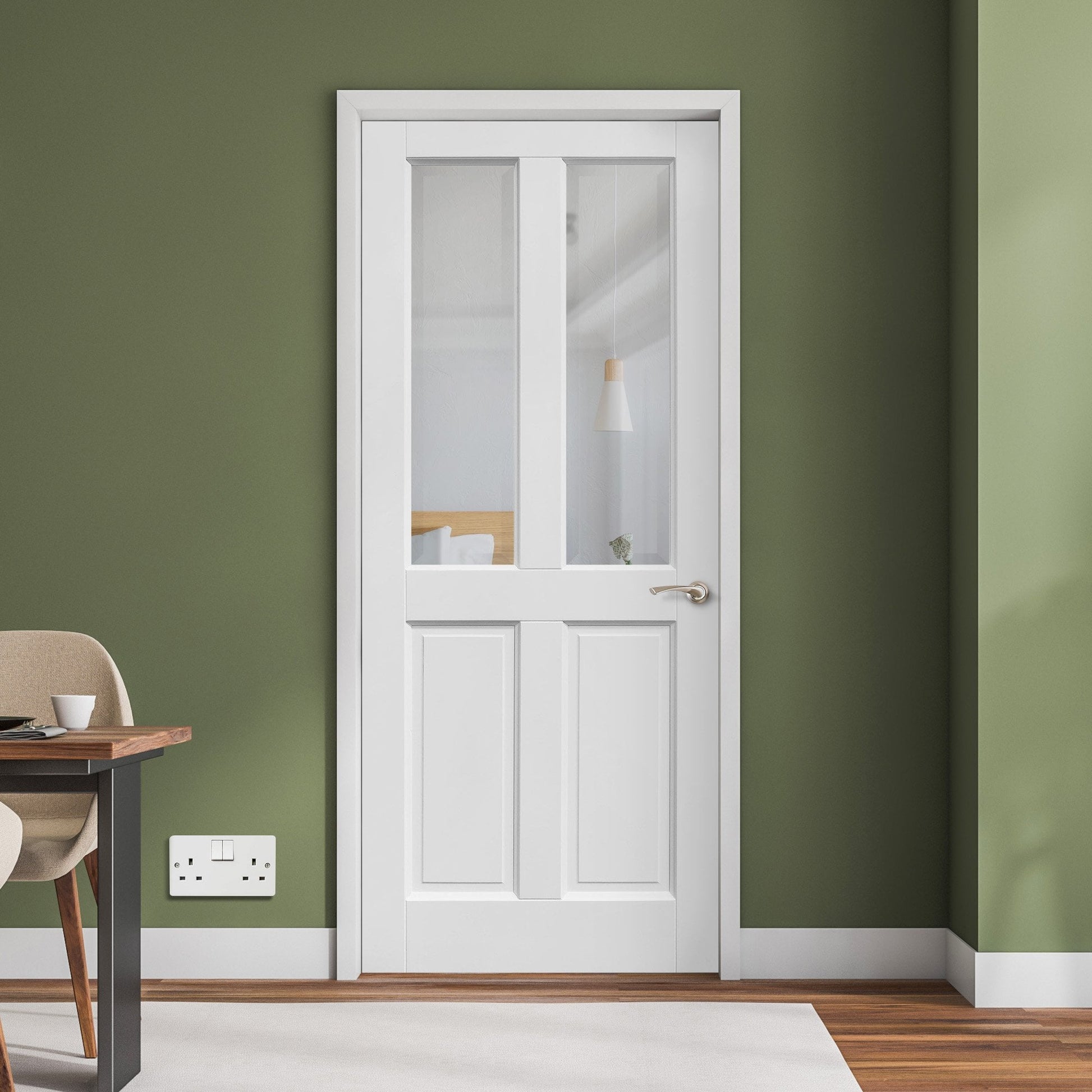 B-Grade White Internal Primed Berkeley 2 Panel 2 Light Bevelled Clear Glass Door (123859)