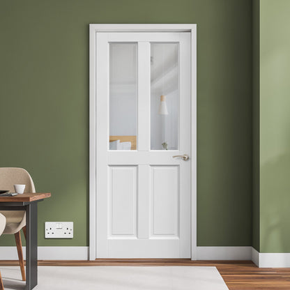 B-Grade White Internal Primed Berkeley 2 Panel 2 Light Bevelled Clear Glass Door (123859)