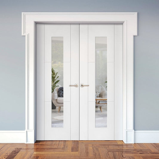 Internal White Primed Trent 3 Panel 1 Light Clear Glass Pair Door (121435)