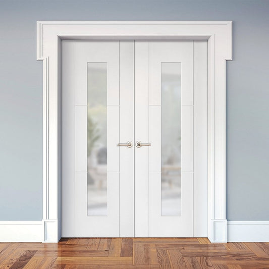 Internal White Primed Trent 3 Panel 1 Light Obscure Glass Pair Door (121436)