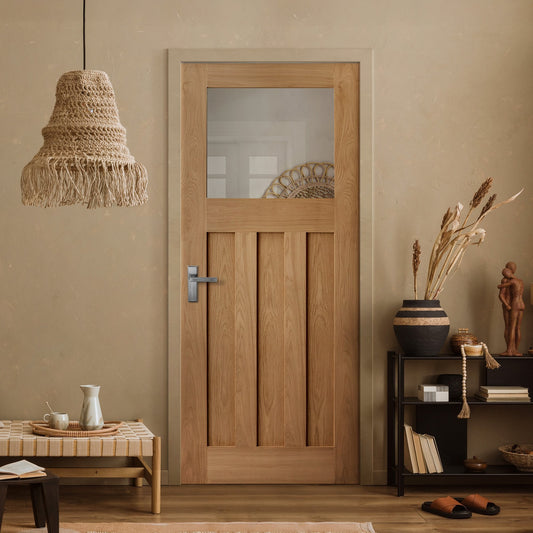 B-Grade Internal Oak Unfinished 1930's DX 3P 1L Clear Glass Door (IODXCG)
