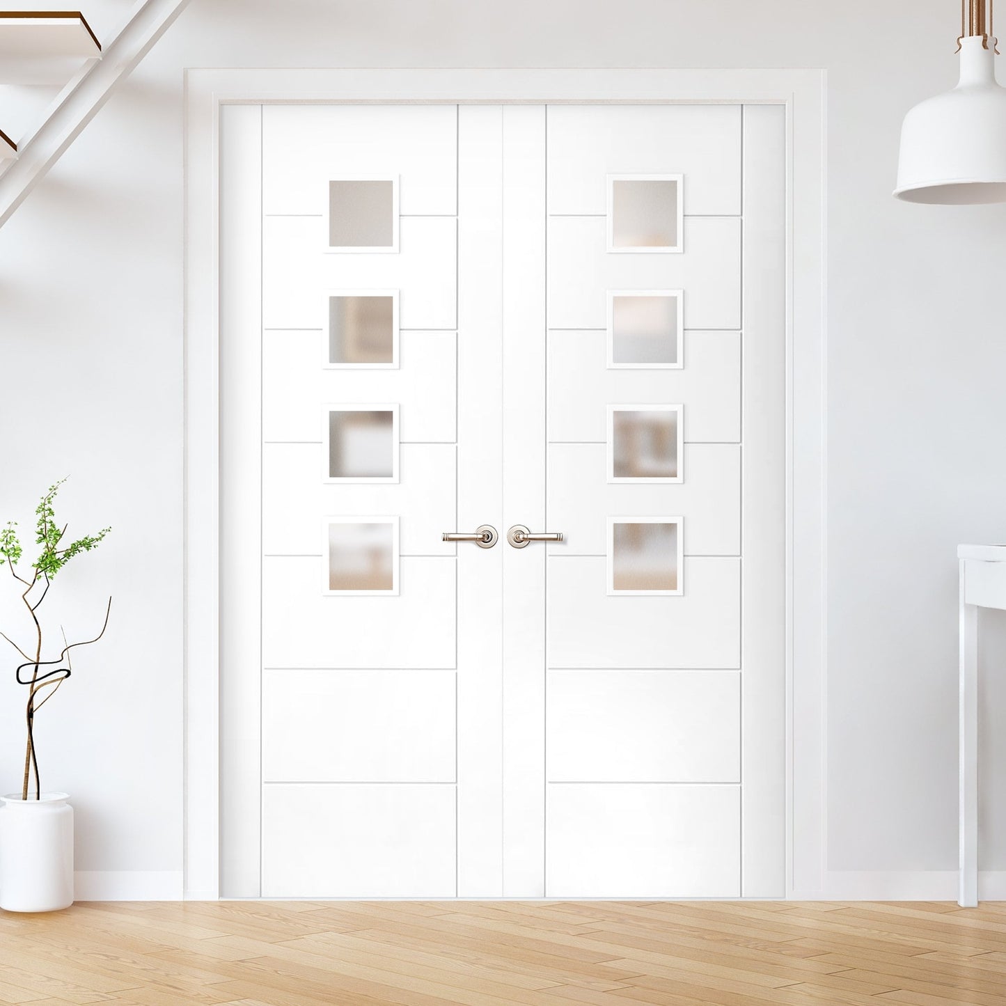 Internal White Primed Pedrena 7P 4 Light Obscure Glass Pair Door (121425)