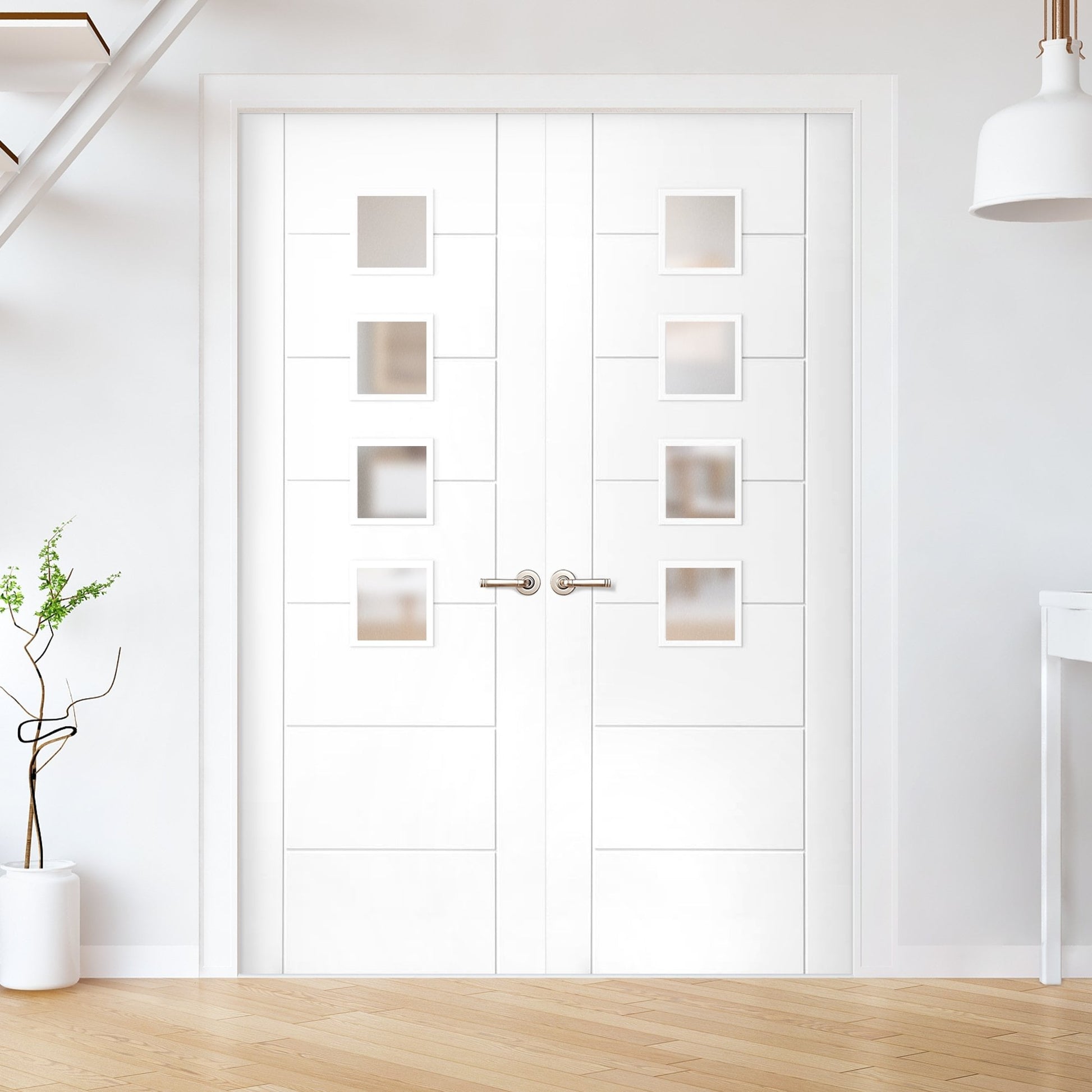 Internal White Primed Pedrena 7P 4 Light Obscure Glass Pair Door (121425)