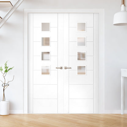 Internal White Primed Pedrena 7P 4 Light Obscure Glass Pair Door (121425)