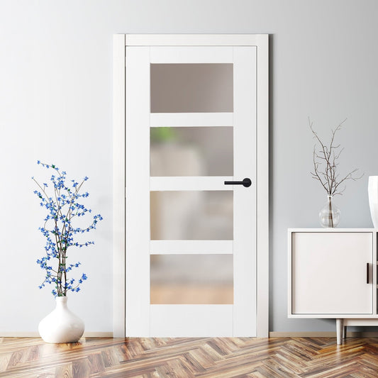B-Grade White Internal Primed Shaker 4 Light Obscure Glass Door (123851)