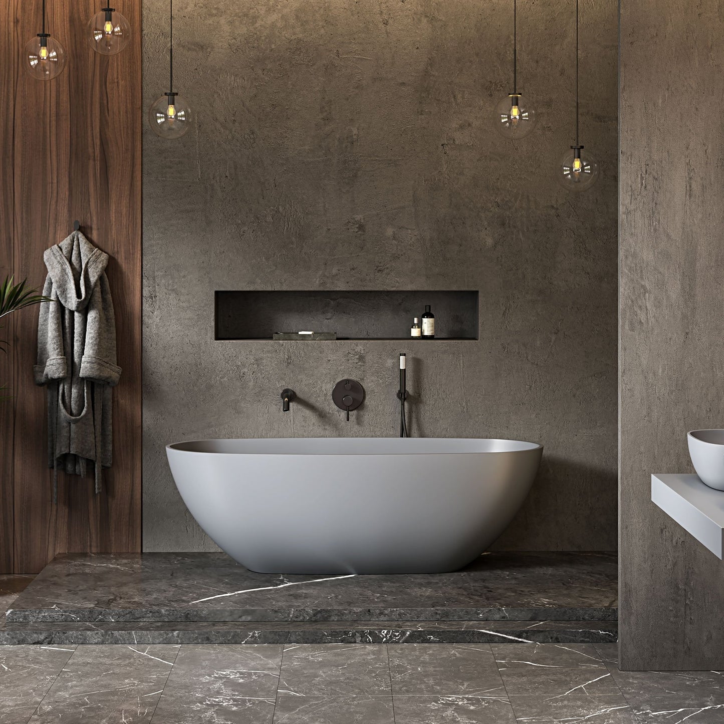 Tunis Mako Grey Freestanding Stone Bath 1700mm
