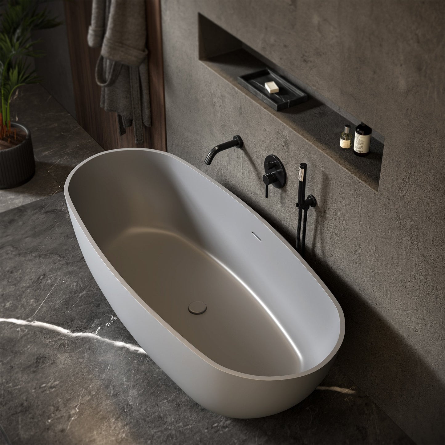 Tunis Mako Grey Freestanding Stone Bath 1700mm