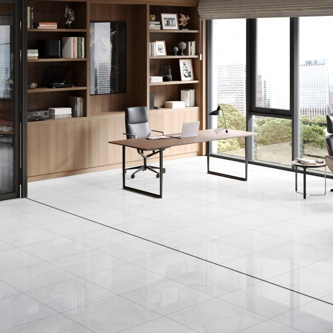 White Marble - Quadro 8mm High Gloss Laminate Flooring (5x Packs)