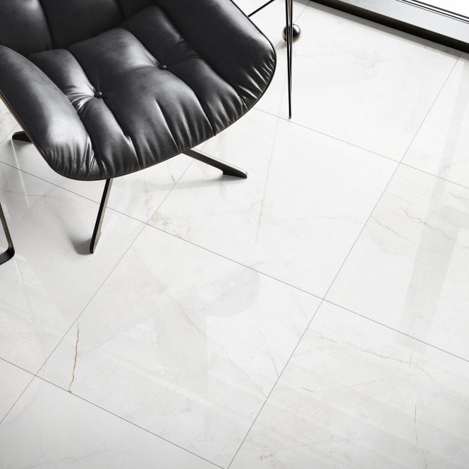 White Marble - Quadro 8mm High Gloss Laminate Flooring (5x Packs)