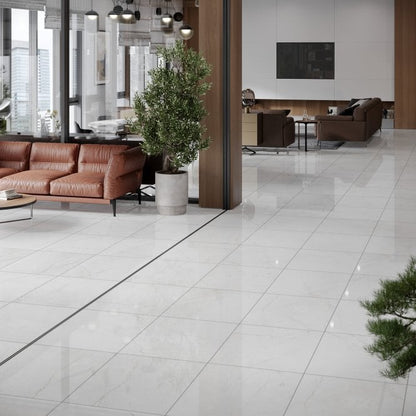 White Marble - Quadro 8mm High Gloss Laminate Flooring (5x Packs)