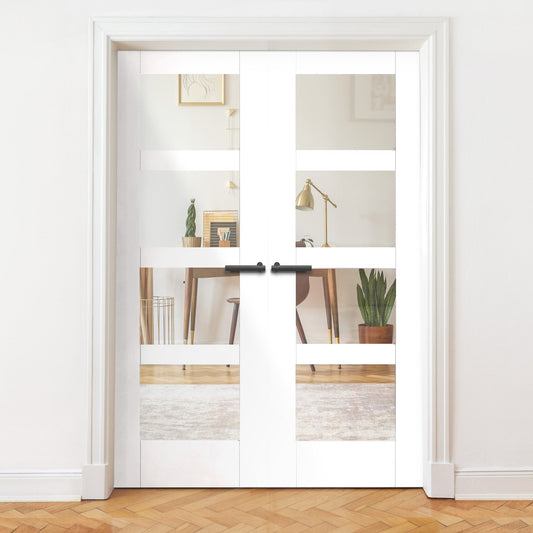 Internal White Primed Shaker 4 Light Clear Glass Pair Door (121429)