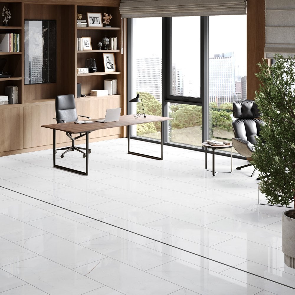 White Marble - Lustre Stone 8mm High Gloss Laminate Sample (122548-SAMPLE)