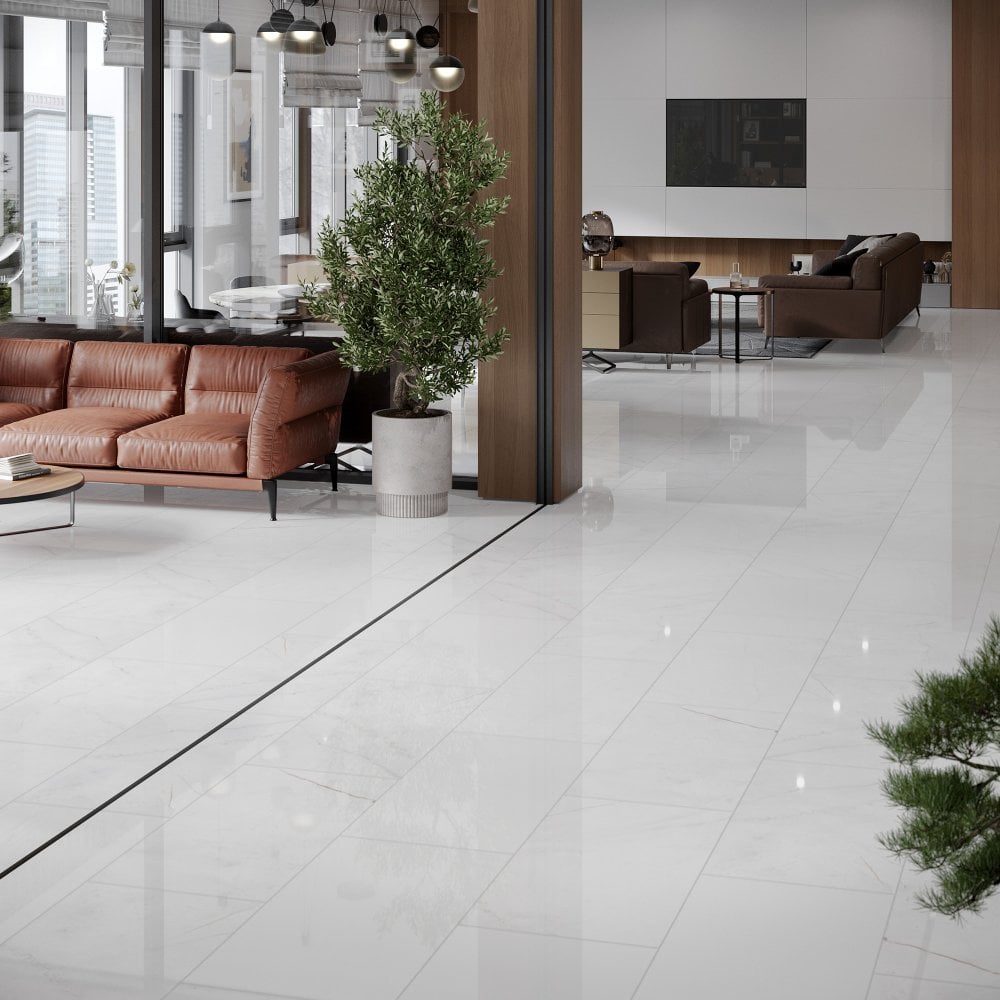 White Marble - Lustre Stone 8mm High Gloss Laminate Sample (122548-SAMPLE)
