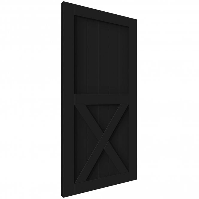 Black Internal Primed 1 Panel X Brace Sliding Barn Door - Black Top Mounted