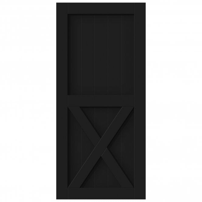 Black Internal Primed 1 Panel X Brace Sliding Barn Door - Black Face Mounted