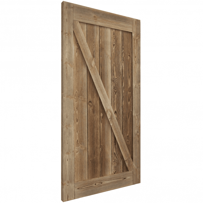 Carbonised Internal Pine 1 Panel Brace Sliding Barn Door - Black Face Mounted