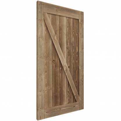 Carbonised Internal Pine 1 Panel Brace Sliding Barn Door - Black Face Mounted