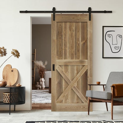 Carbonised Internal Pine 1 Panel X Brace Sliding Barn Door - Black Face Mounted