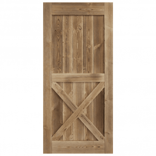 Carbonised Internal Pine 1 Panel X Brace Sliding Barn Door - Black Face Mounted