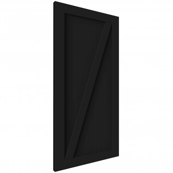 Black Internal Primed 1 Panel Brace Sliding Barn Door - Black Top Mounted