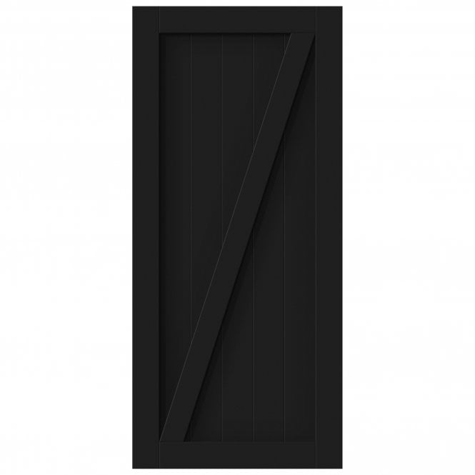 Black Internal Primed 1 Panel Brace Sliding Barn Door - Black Face Mounted