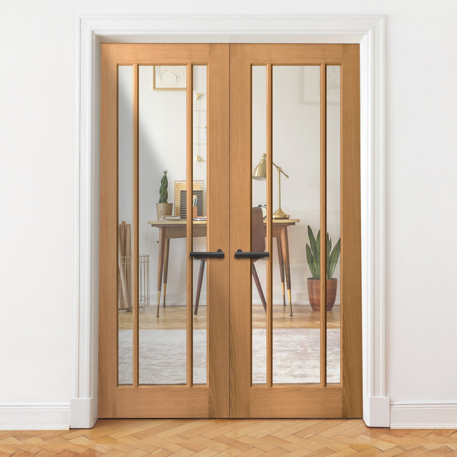 Internal Oak Unfinished Toledo 3 Light Glazed Pair Door (121387)
