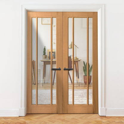 Internal Oak Unfinished Toledo 3 Light Glazed Pair Door (121387)