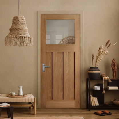 Oak Internal Unfinished 1930's DX 3 Panel 1 Light Clear Glass Made-to-Measure Door (120455)