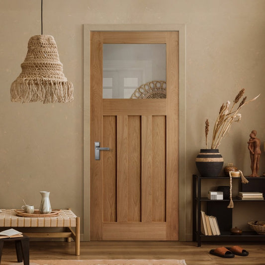 Oak Internal Unfinished 1930's DX 3 Panel 1 Light Clear Glass Made-to-Measure Door (120455)