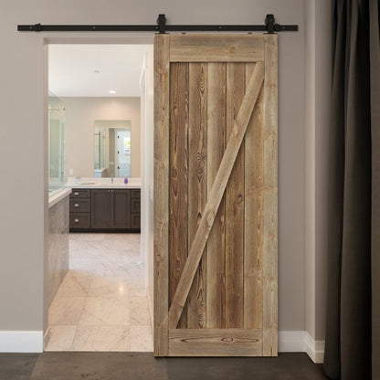 Carbonised Internal Pine 1 Panel Brace Sliding Barn Door - Black Top Mounted