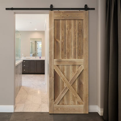 Carbonised Internal Pine 1 Panel X Brace Sliding Barn Door - Black Top Mounted