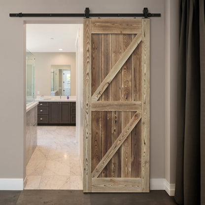 Carbonised Internal Pine Z Brace Sliding Barn Door - Black Top Mounted